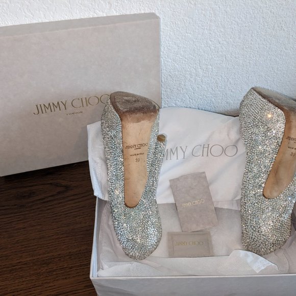 JIMMY CHOO – CUSTOM: SILVER STRASS CRYSTAL PLATFORM PUMP, Size 39 - Picture 11 of 12